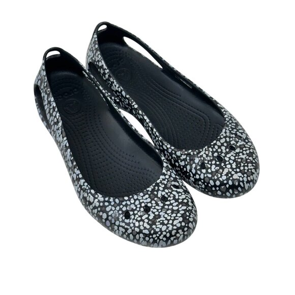 Crocs Womens Flats Printed Slip-On Shoes SZ 10 Black & White Dotted Pattern - Picture 14 of 15